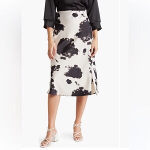 Renee C. Satin Slit Midi Skirt - Cow Print